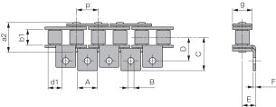 Łańcuch rolkowy standardowy z zabierakiem DIN 8187 jednorzędowy 1”x17,02mm, zabierak  A1/01 - 2