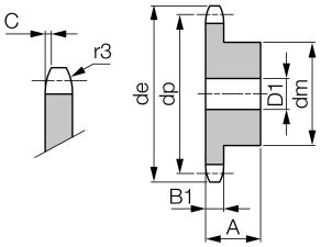 Koło łańcuchowe z piastą trzyrzędowe 3/8''x7/32'' Z23 - 2