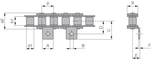 Łańcuch rolkowy standardowy z zabierakiem DIN 8187 jednorzędowy 5/8”x3/8”, zabierak  A1/02 - 2