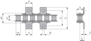 Łańcuch rolkowy standardowy z zabierakiem DIN 8187 jednorzędowy 3/8”x7/32”, zabierak  K1/02 - 2