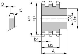 Koło łańcuchowe z piastą jednorzędowe 3/8''x7/32'' Z11 - 3