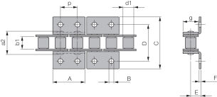 Łańcuch rolkowy standardowy z zabierakiem DIN 8187 jednorzędowy 3/8”x7/32”, zabierak  K2/02 - 2