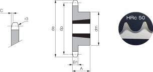 Koło łańcuchowe pod Taper Lock® hartowane zęby jednorzędowe 5/8''x3/8'' Z13, TL1008 - 2