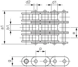 Łańcuch rolkowy standardowy z prostymi płytkami DIN 8187 trzyrzędowy 1”x17,02mm - 2