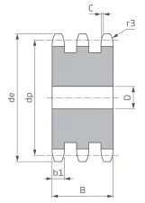 Koło łańcuchowe bez piasty trzyrzędowe 3/8''x7/32'' Z125 - 2