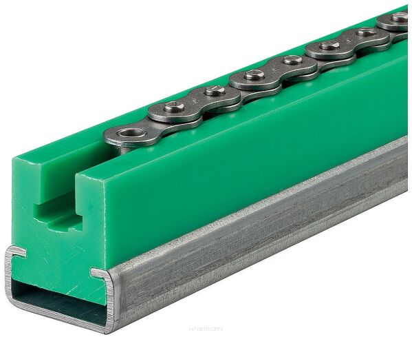 Prowadnica łańcucha rolkowego jednorzędowego, z rowkiem prowadzącym, w stalowym C-profilu profil 8,  1/2”x1/4”