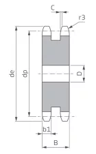 Koło łańcuchowe bez piasty dwurzędowe 1''x17,02mm Z9 - 2