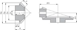 Koła stożkowe z uzębieniem prostym typ B, przełożenie 1:3, moduł 2 Z15/Z45  - 2