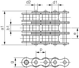 Łańcuch rolkowy ekonomiczny DIN 8187 trzyrzędowy 1”x17,02mm - 2