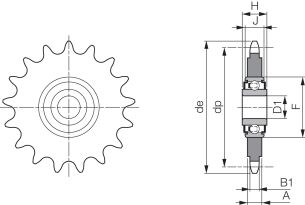 Koło łańcuchowe napinające jednorzędowe z łożyskiem 8x3mm Z23, ECO - 2