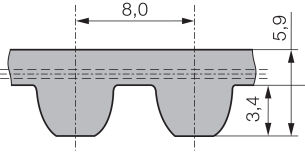 Pas zębaty poliuretanowy Mini Poly Chain GT Carbon™ MPCC 8M 456 36, Z57 - 2