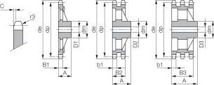 Koło łańcuchowe z piastą żeliwne dwurzędowe 1''x17,02mm Z45 - 2