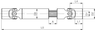 Wał przegubowy DIN 808-W wysuwany, z łożyskiem igiełkowym 419W 40x75-W, L570/770 - 2