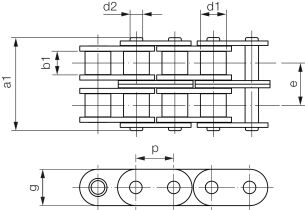 Łańcuch rolkowy standardowy z prostymi płytkami DIN 8187 dwurzędowy 3/4”x7/16” - 2