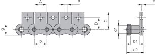 Łańcuch rolkowy standardowy z zabierakiem DIN 8187 jednorzędowy 5/8”x3/8”, zabierak  M1/01 - 2