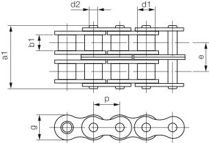 Łańcuch rolkowy standardowy DIN 8188 dwurzędowy 2 1/2”x1 1/2” - 2